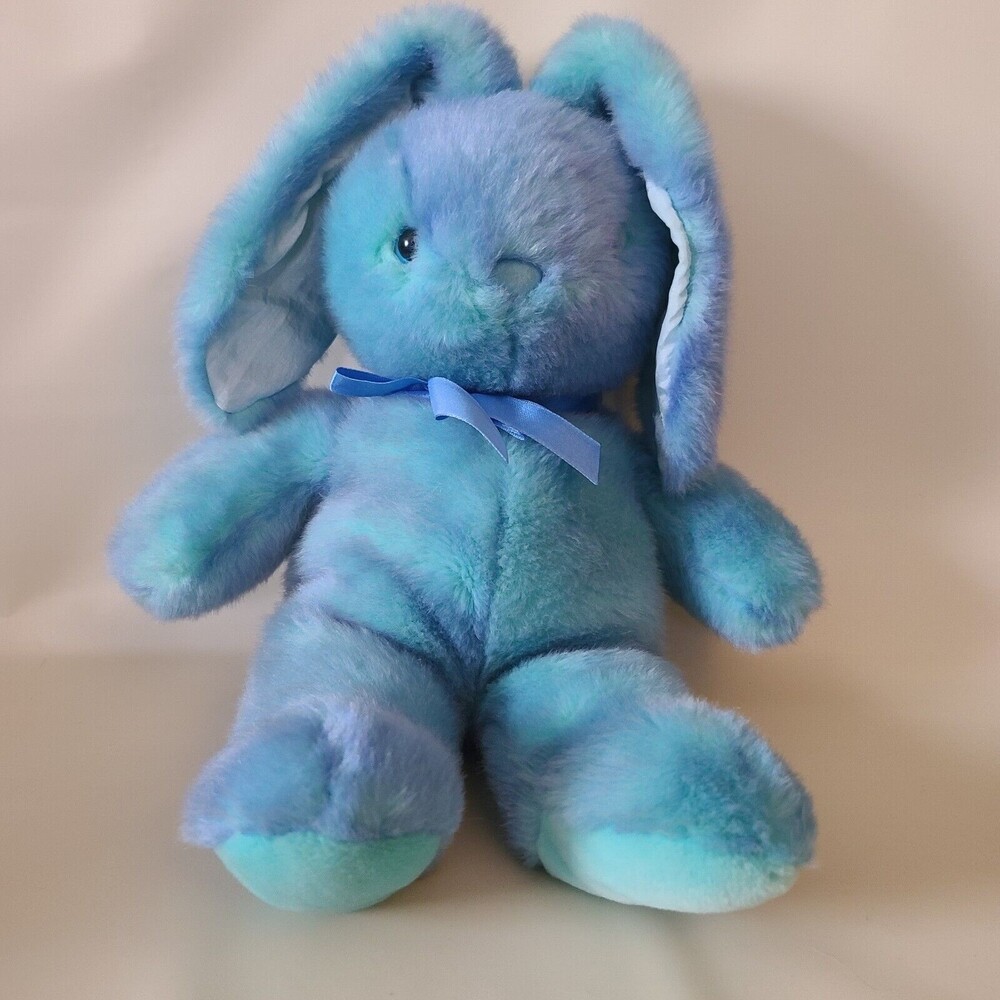 Bunny Rabbit 10" Plush Tie Dye  Soft Fluffy Stuffed Animal Toy Blue with Ribbon